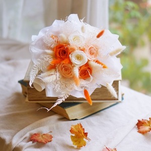 프리저브드 플라워 3색 오렌지믹싱 장미 꽃다발
